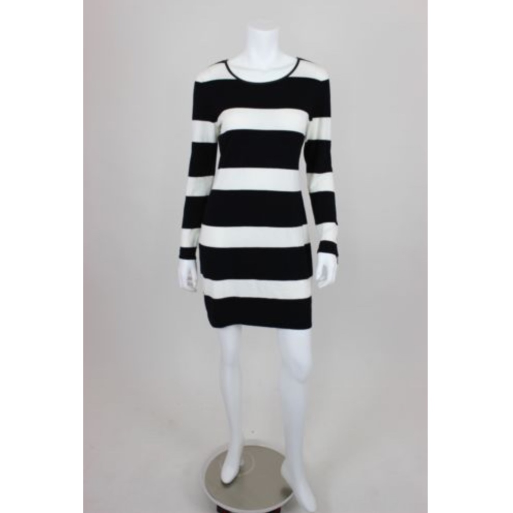 NWT INC Dress Petite M Black White Stripe L/S $99 - Picture 2 of 7